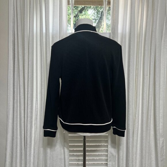Dressbarn Sweater Zip-Up Black White M Ribbed Knit Pockets Sporty Retro - Picture 4 of 7